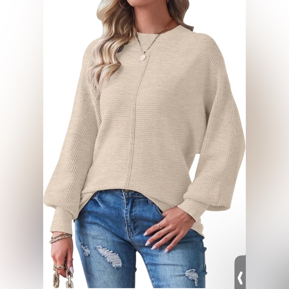 TECREW Batwing Long Sleeve Crew Neck Pullover Sweater Ribbed Knit Sweater Top